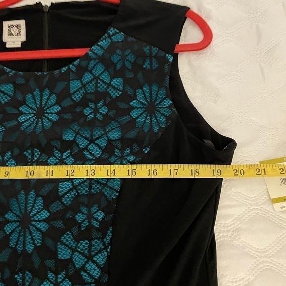 New with Tags Anne Klein Black Stretchy Sleeveless Floral Turquoise Dress Sz 14 - Picture 8 of 11